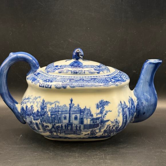 Victoria ware blue white hunt scene teapot hunt scene -10.5x 5.5x5.5” for decor - Picture 1 of 10